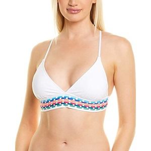 La Blanca Sz 14 New Island Goddess Macrame Halter Tie Back Bikini Swim Top White